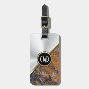 Metallic Faux Silver & Brown Faux Marble Luggage Tag
