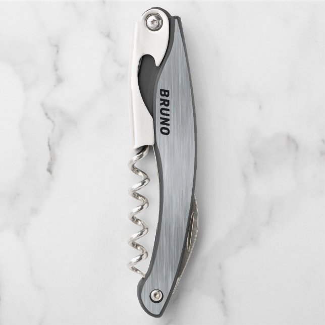 Metallic faux silver texture background waiter's corkscrew (Front)