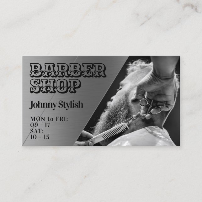 Metallic faux texture barber  business card (Front)