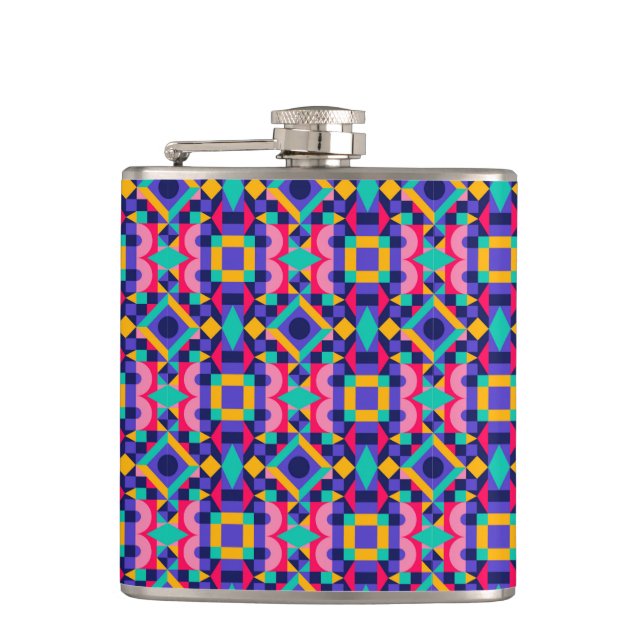 Metallic flask with vibrant geometric pattern  (Front)