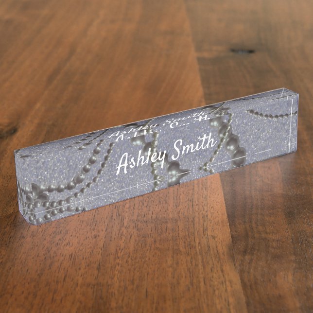 Metallic Fleck With Pearls Desk Name Plate (Side)