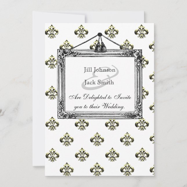 Metallic Fleur de lis (Gold) Wedding Invitation (Front)