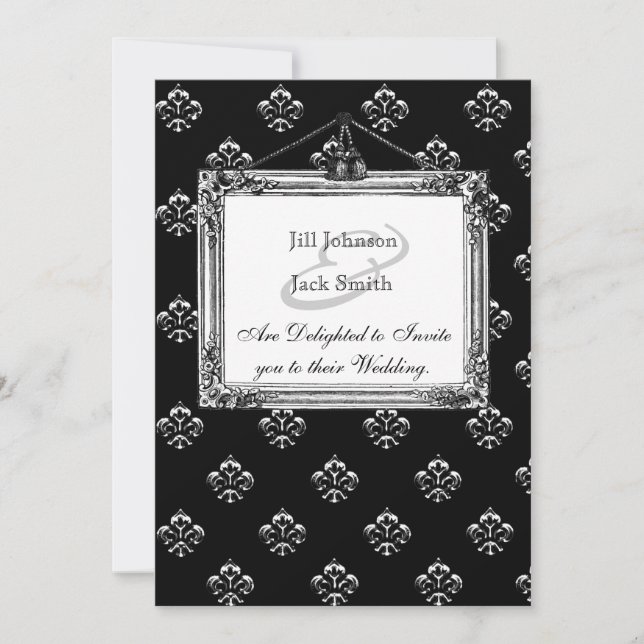 Metallic Fleur de lis (Silver) Wedding Invitation (Front)
