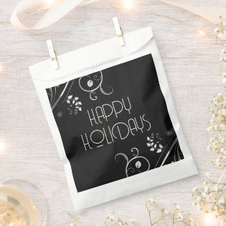 Metallic Floral Border Happy Holidays Favor Bag