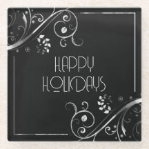Metallic Floral Border Happy Holidays