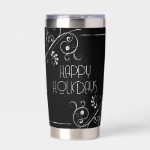 Metallic Floral Border Happy Holidays
