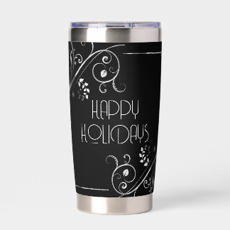 Metallic Floral Border Happy Holidays Insulated Tumbler