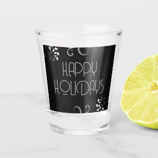 Metallic Floral Border Happy Holidays Shot Glass