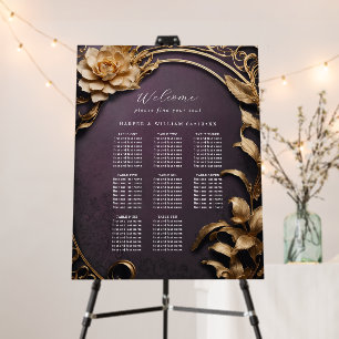 Metallic floral ornated wedding seating chart foam board