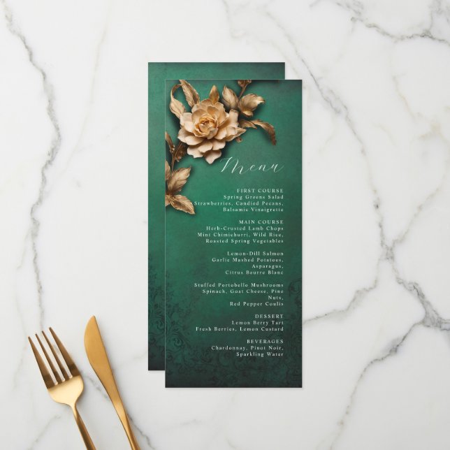 Metallic floral wedding menu (Front/Back In Situ)