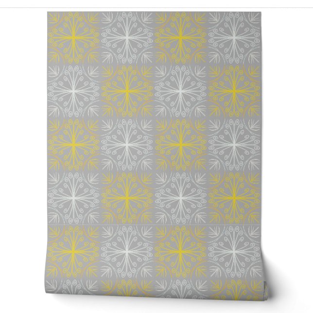Metallic flower tile gray background wallpaper  (Unrolling)