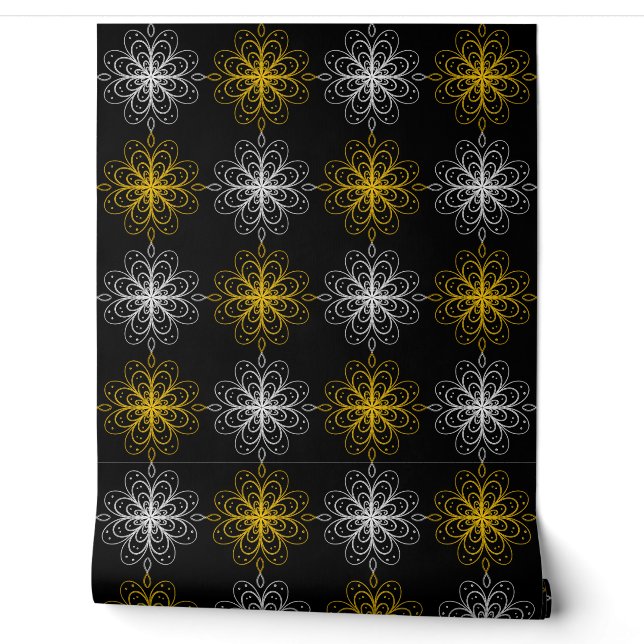Metallic flower tile gray background wallpaper  (Unrolling)