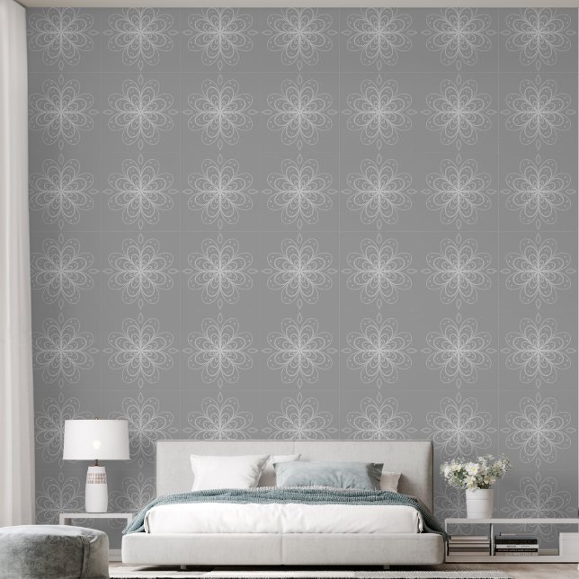 Metallic flower tile gray background wallpaper  (Bedroom)