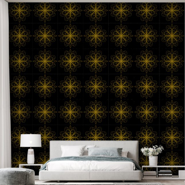 Metallic flower tile gray background wallpaper  (Bedroom)