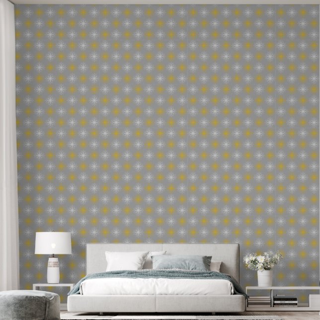 Metallic flower tile gray background wallpaper  (Bedroom)