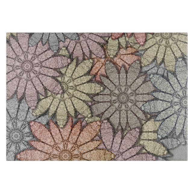 Metallic Flowers Glass Cutting Board (Front)