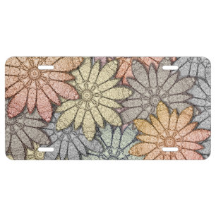 Metallic Flowers License Plate