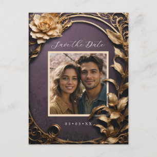 Metallic flowers photo save the date postcard