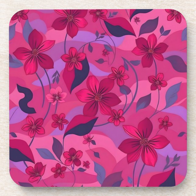 Metallic Flowers Plastic Coaster Set  (Front)