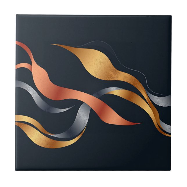 Metallic Flowing Shapes Ceramic Tile (Front)