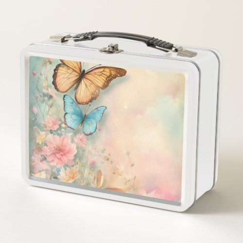 Metallic Flutter Butterfly Design Metal Lunch Box