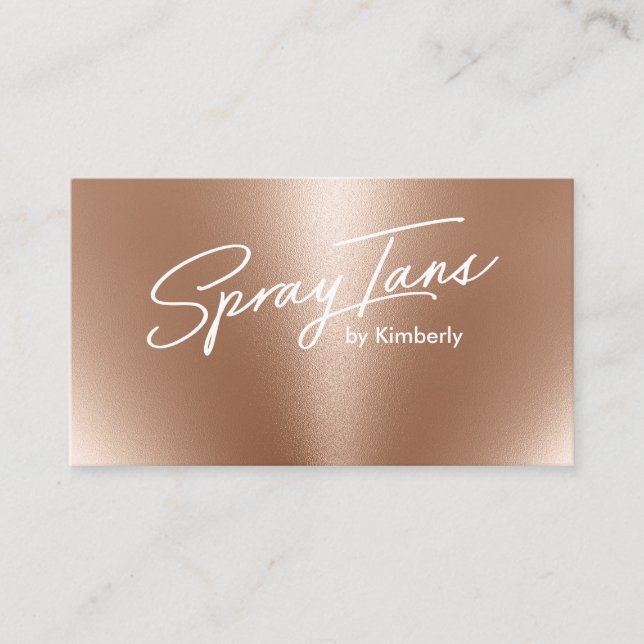 Metallic foil bronze gold spray tans modern script business card (Front)