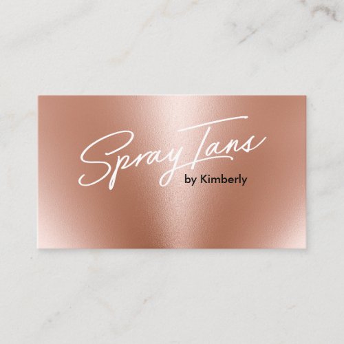 Metallic foil rose gold spray tans white script business card