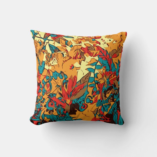 Metallic Forest Retro Electric Red Throw Pillow (Front)