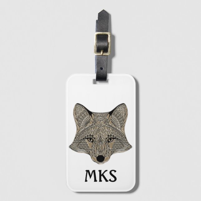 Metallic Fox Face Customizable Monogram Luggage Tag (Front Vertical)