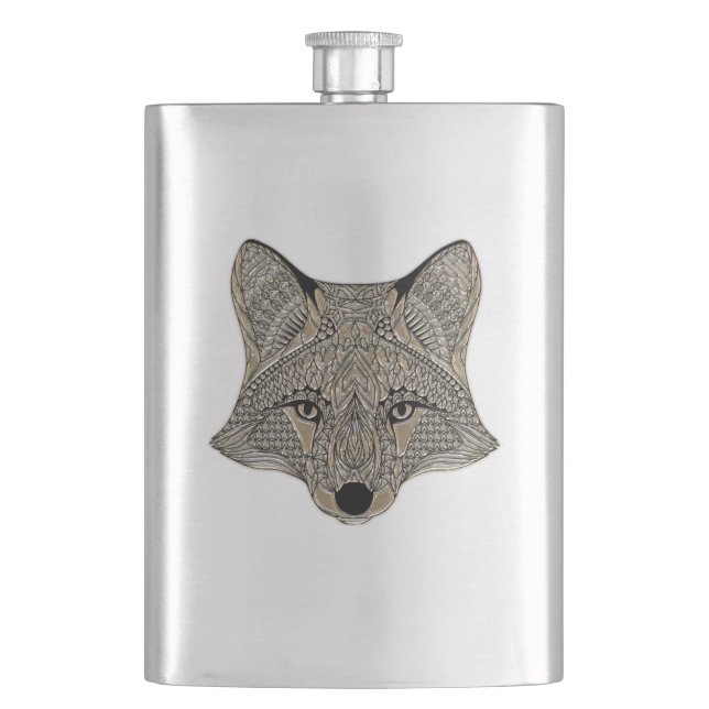 Metallic Fox Face Flask (Front)