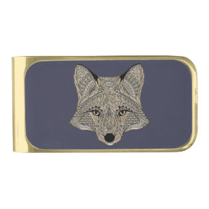 Metallic Fox Face Gold Finish Money Clip