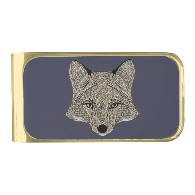 Metallic Fox Face Gold Finish Money Clip (Front)