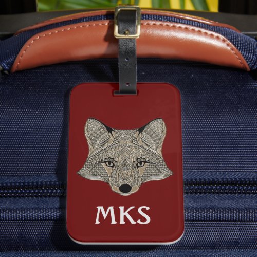 Metallic Fox Face II Customizable Monogram Luggage Tag