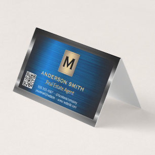 Metallic Frame Blue Metallic QR Label Scan Business Card