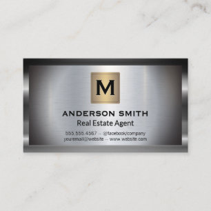 Metallic Frame Metal Background Monogram Business Card