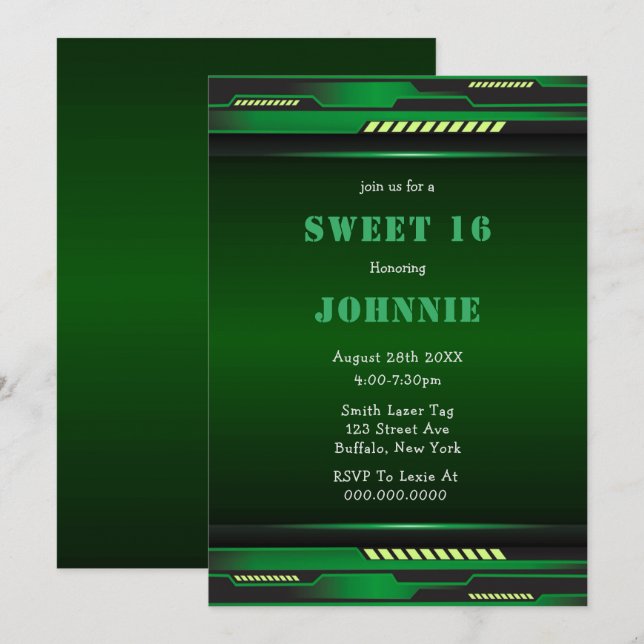 Metallic Futuristic Sweet 16 Birthday Party Invite (Front/Back)
