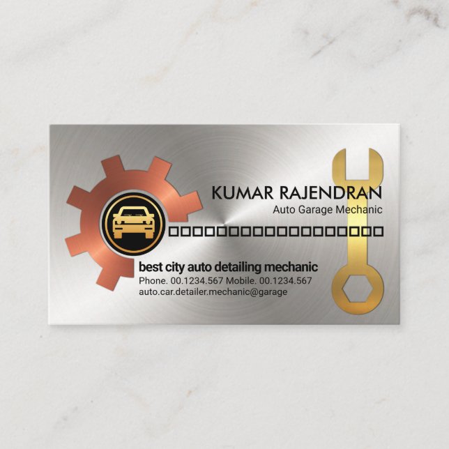 Metallic Gear Drive Chain Wrench Mechanic Business Card (Front)