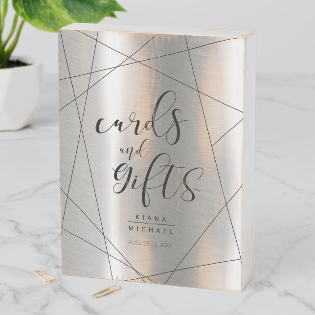 Metallic Geometric Cards & Gifts Silver ID648 Wooden Box Sign (In Situ Vertical)