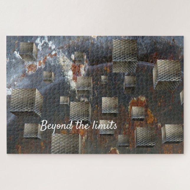 Metallic Geometric Cubes Optical Illusion Jigsaw Puzzle (Horizontal)