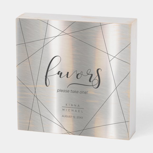 Metallic Geometric Favors Silver ID648 Wooden Box Sign (Angled Horizontal)