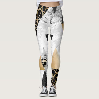 Metallic Geometric: Gold Silver Marble Leggings