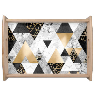 Metallic Geometric: Gold Silver Marble Serving Tray
