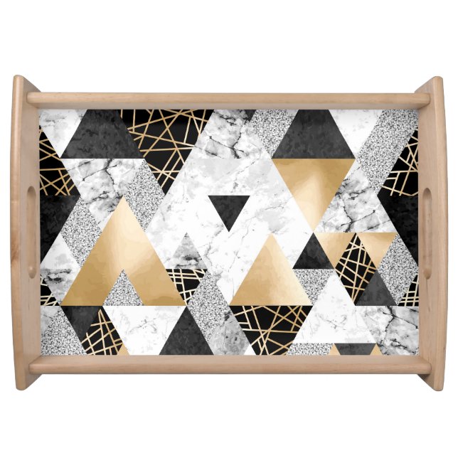 Metallic Geometric: Gold Silver Marble Serving Tray (Front)