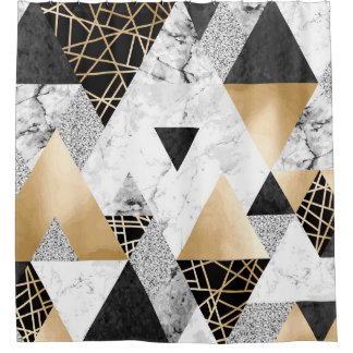 Metallic Geometric: Gold Silver Marble Shower Curtain