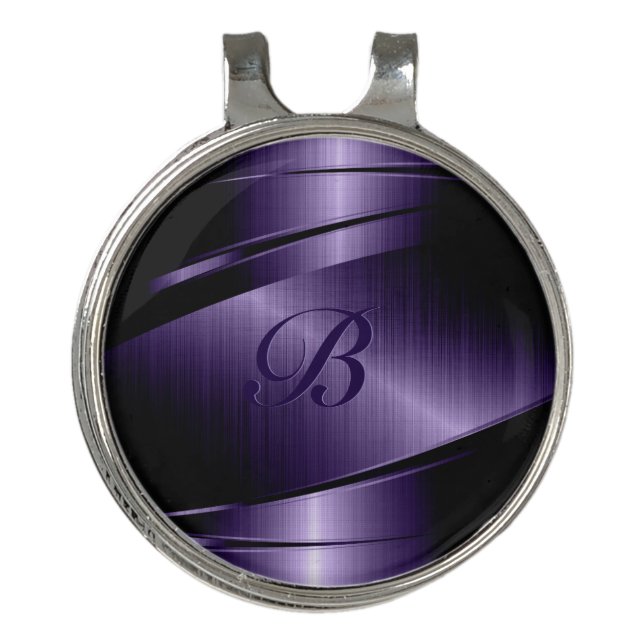 Metallic Geometric Purple Texture Design Monogram Golf Hat Clip (Front)