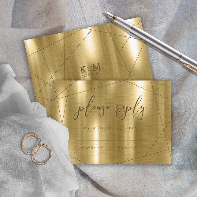 Metallic Geometric Wedding Gold ID648 RSVP Card (Creator Uploaded)