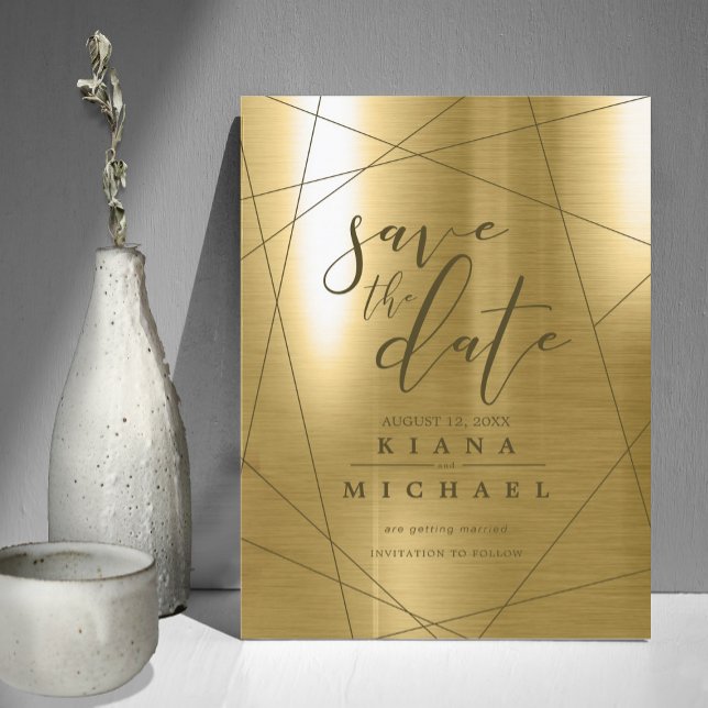 Metallic Geometric Wedding Gold ID648 Save The Date (Creator Uploaded)