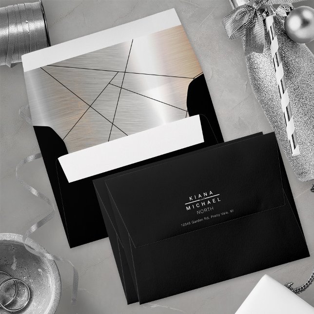 Metallic Geometric Wedding Silver/Black ID648 Envelope (Creator Uploaded)