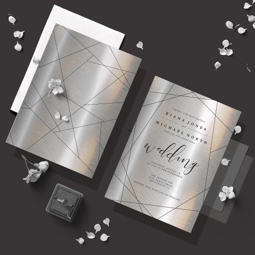 Metallic Geometric Wedding SilverBlack ID648 Invitation