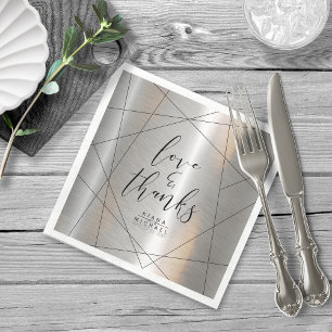 Metallic Geometric Wedding Silver/Black ID648 Napkins